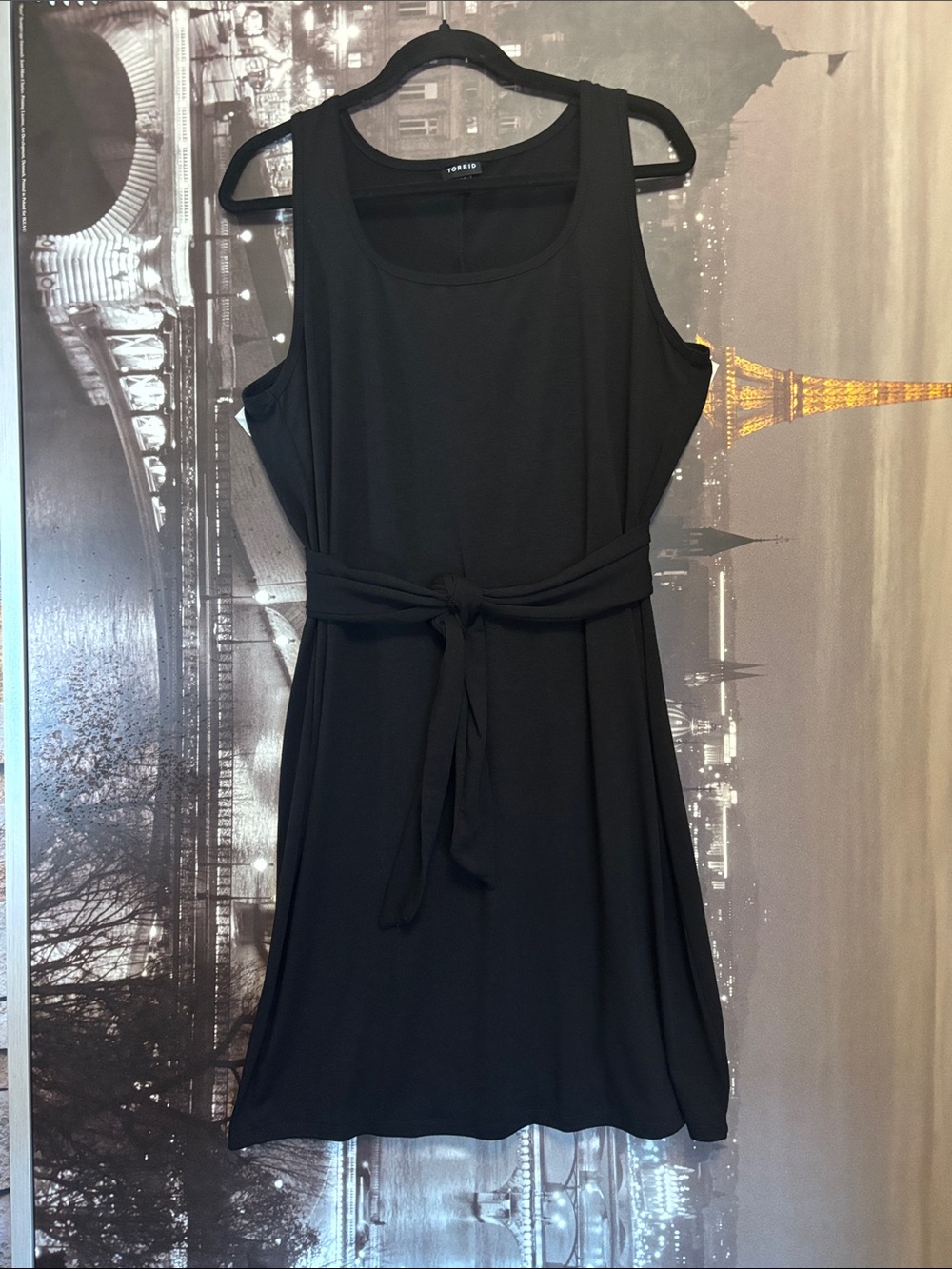 Torrid Black Scoop Neck Midi Dress with Waist Tie